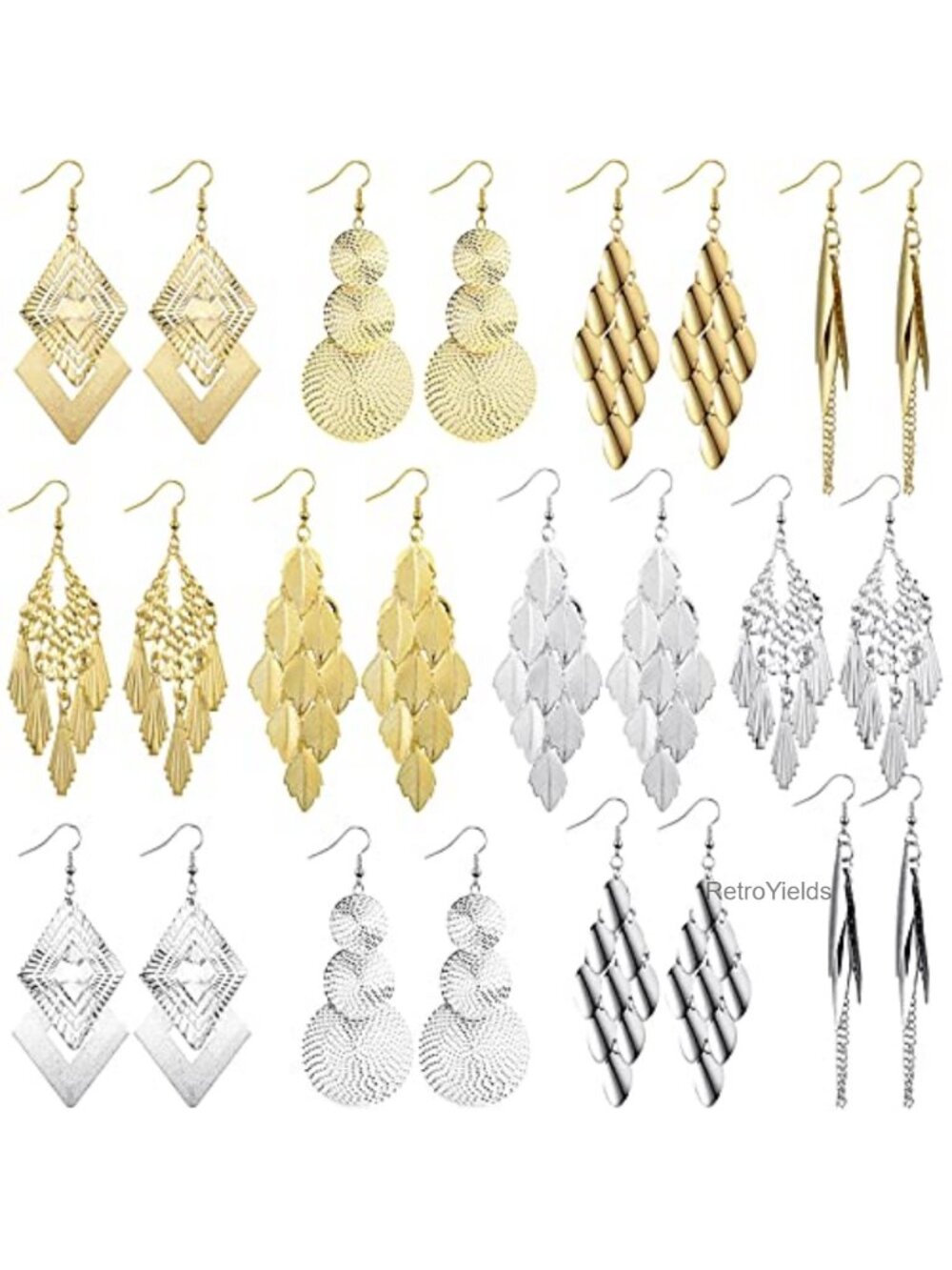 12 Pairs Boho Drop Dangle Earrings Set for Women Metal Statement Ear Jewelry